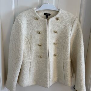 Aqua Women's Ivory Textured Blazer with Gold Buttons